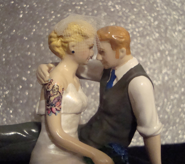 Tattooed Wedding Cake Topper with Custom Shoes