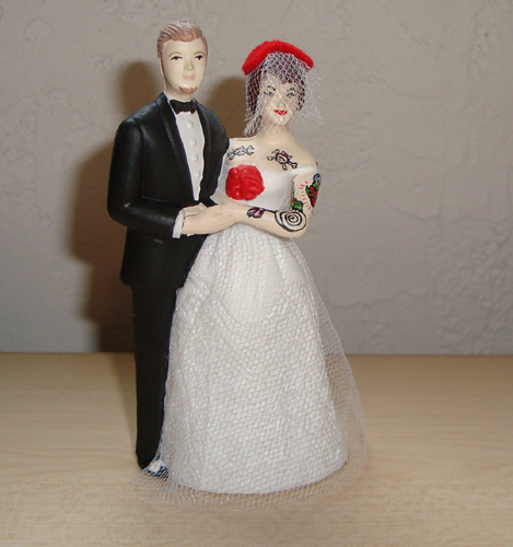 Tattooed Cake Topper with Veil & Hat