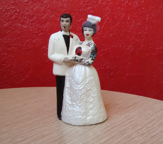 Tattooed Interracial Wedding Cake Topper